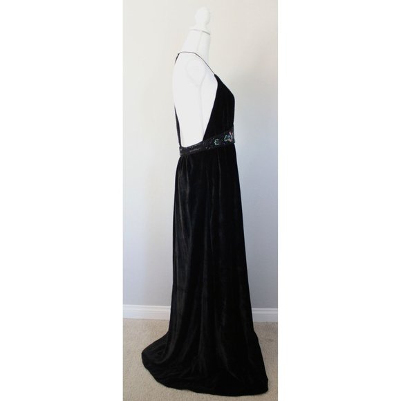 NWT UO URBAN OUTFITTERS Black Dahlia Velvet Beaded Backless Maxi Dress, L Large - Picture 7 of 12